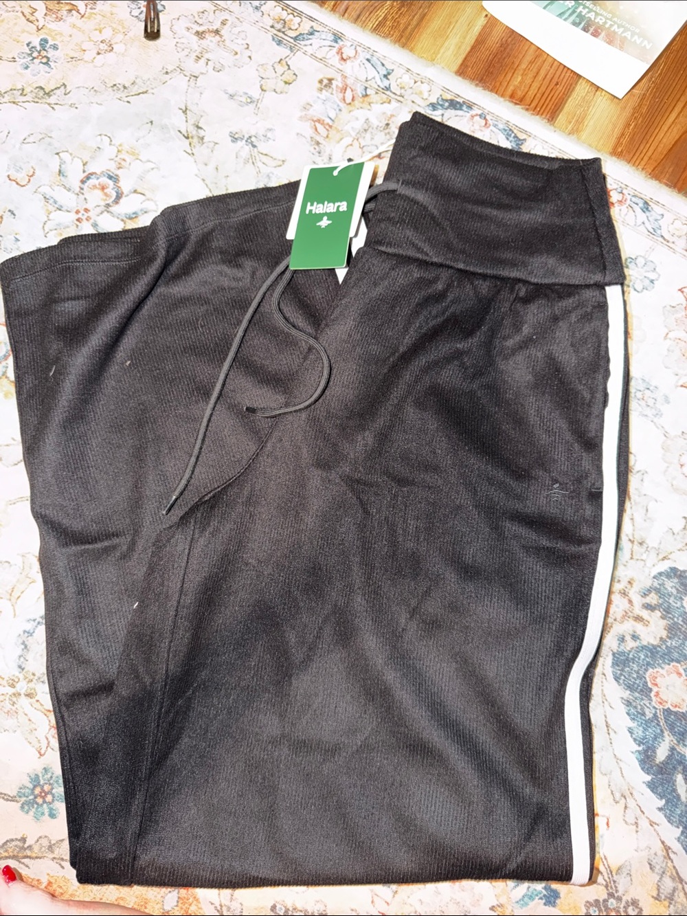 HALARA Black Track Pants with White Side Stripe